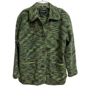 Bernardo Essentials Women's Button Front Wool Coat L Heather Green Ranch Country